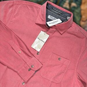Tommy Bahama Coastline Cord Button Up Corduroy Shirt Pink Long Sleeve NWT Med